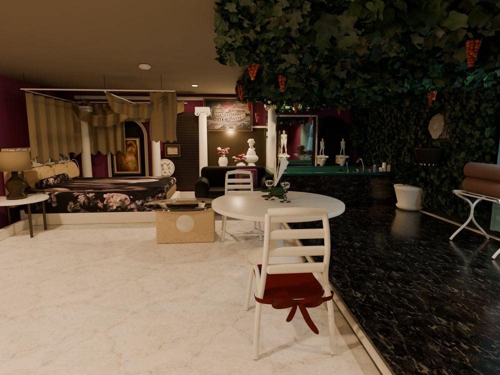 The same suite rebuilt as a photoreal, directable 3D set